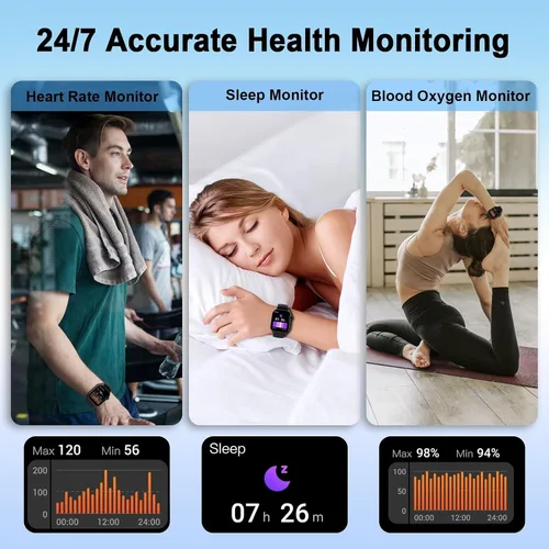 Vista 5 de Reloj inteligente (responder/hacer llamada), 1.96" HD para hombres y mujeres, nuevo reloj de fitness 2025 con más de 100 modos deportivos, monitor