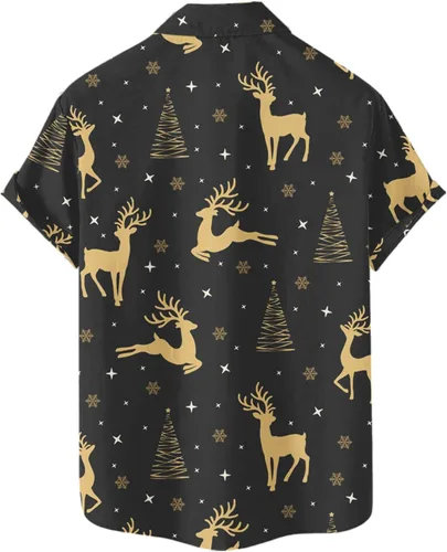Vista 2 de WYUTX Camisas hawaianas de Navidad para hombres, 3 botones, Henley, de manga corta, divertidas para parejas, camisas de Navidad de los años 70