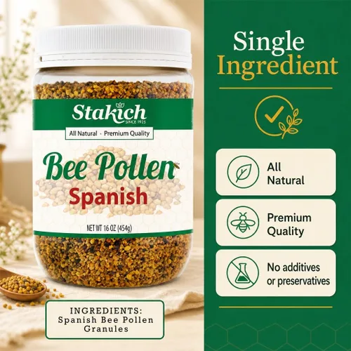 Vista 3 de Stakich Gránulos de polen de abeja español, puros, naturales, sin procesar, 1 libra (16 onzas)