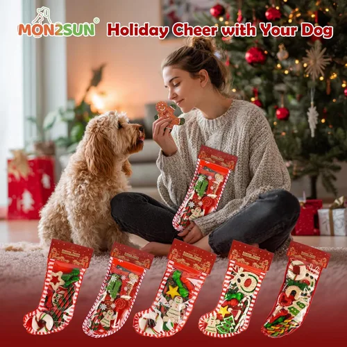 Vista 4 de MON2SUN 12 unidades de golosinas navideñas de cuero crudo para perros pequeños