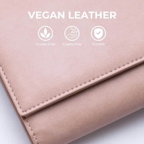 Vista 6 de Alldaily Billetera pequeña con bloqueo RFID, billetera delgada para tarjetas de crédito con bolsillo con cremallera, Rosado oscuro, Compacto