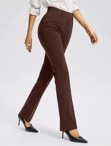 Vista 2 de Rammus Pantalones de yoga para mujer con bolsillos, pantalones de trabajo elásticos para mujer, corte de bota, para negocios, oficina, casual