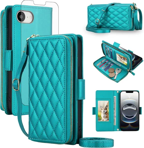 Vista 42 de Asuwish Funda compatible con iPhone 6/6s/7/8/SE 2020 2022 con cremallera y bloqueo RFID, protector de pantalla, correa cruzada i6 i7 i8 7s 8s SE2020