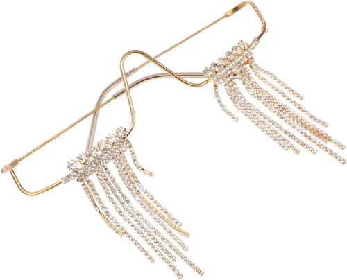 Vista 4 de Beaupretty Gafas de sol para mujer, decoración de diamantes de imitación, sin lente, decoración de lentes retro, montura de media lente, montura