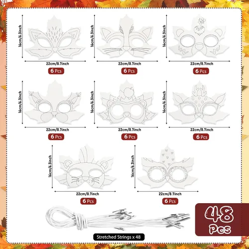 Vista 2 de Funrous 48 piezas de kits de manualidades de otoño Hoja de arce DIY máscara