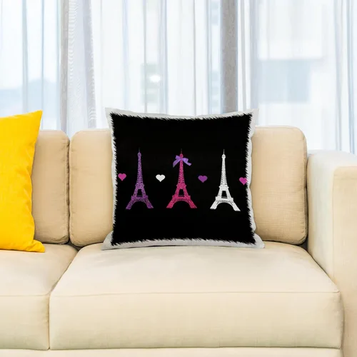 Vista 2 de 3dRose Girly Eiffel Tower - rosa intenso, morado, negro, Torres de París, corazones de amor con estilo francés moderno Francia, funda de almohada