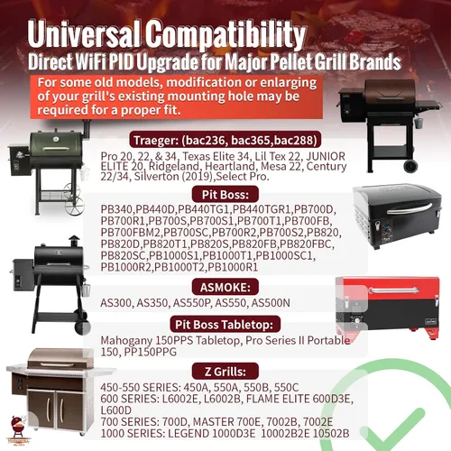 Vista 4 de Kit de Controlador PID WiFi Universal Mejorado de Repuesto para Pit Boss, Traeger, Z Grills, Asmoke y Más Conjunto Completo con Placa de Control