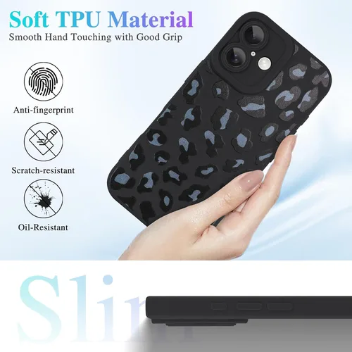 Vista 4 de Fiyart Funda diseñada para iPhone 16, bonito patrón de estampado de leopardo, suave y delgada, de poliuretano termoplástico, protector de guepardo