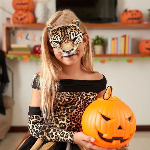 Vista 5 de Abaodam Máscara de media cara de leopardo – Máscara de cosplay de animales de gato – Suministros para fiestas de carnaval de Halloween