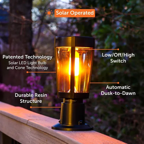Vista 6 de Gama Sonic Amphora - Lámpara solar para poste de acento, moderna lámpara de 12 pulgadas de altura con base de muelle de montaje empotrado, incluye