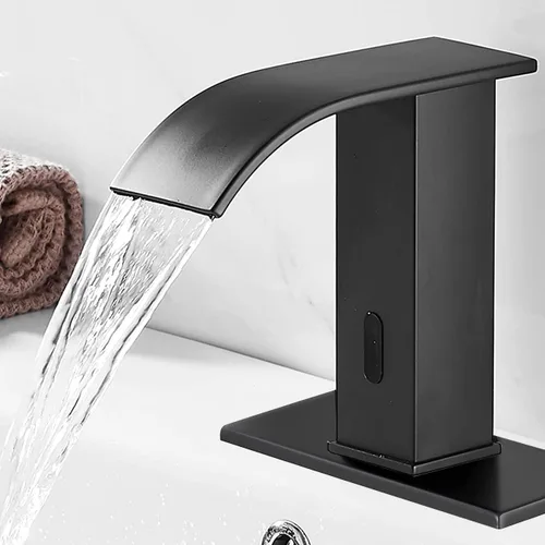 Vista 7 de Grifo automático del lavabo del cuarto de baño sin contacto de la cascada negra AC/DC accionado
