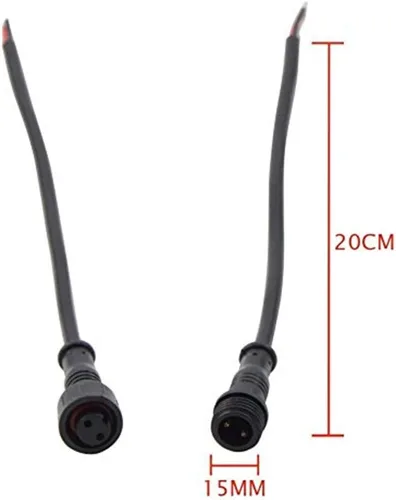 Vista 4 de 5 pares de conectores eléctricos LED de 2 pines negros para luces LED, cable de extensión de 20 cm, 40 cm/par, 0.3mm², tuerca de 15 mm