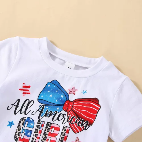 Vista 2 de Traje para bebé niña del 4 de julio, ropa para el Día de los Caídos con borlas, camiseta con bandera