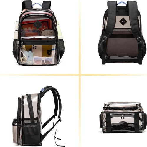 Vista 8 de ASKSKY Mochila transparente aprobada para estadios, 0.020 in de grosor de PVC transparente, resistente mochila transparente para la escuela, PVC