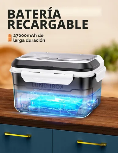 Vista 2 de EAST OAK Fiambrera eléctrica inalámbrica XL de 6.3 tazas para adultos, lonchera calentada a pilas con calefacción automática, calentador