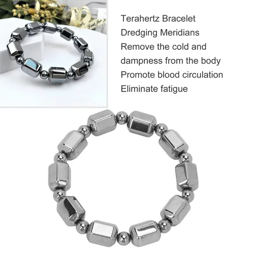Vista 2 de Pulsera de piedra de Terahertz, para hombres y mujeres, simple y elegante, pulsera de piedra de energía rectangular con cuentas de terahercios