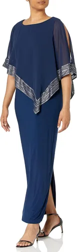 Vista 6 de S.L. Fashions Women's Long Capelet Mother of The Bride Dress with Metallic Trim (Petite and Regular Sizes)