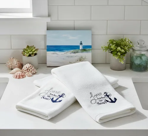 Vista 5 de Serafina Home Toallas de mano náuticas para huéspedes: Coastal Love Anchors The Soul, 2 piezas suaves y absorbentes
