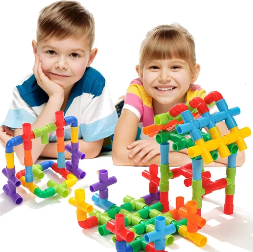 Vista 3 de KUTOI Juguetes de construcción de tuberías, tubos tubulares educativos de aprendizaje temprano, bloques de construcción para niños, juguetes STEM