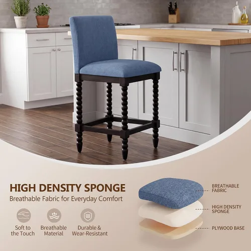 Vista 3 de DUHOME Taburete de mostrador de husillo con asiento acolchado de resorte, taburetes de bar de madera de granja de 26 pulgadas de altura de Negro/Azul
