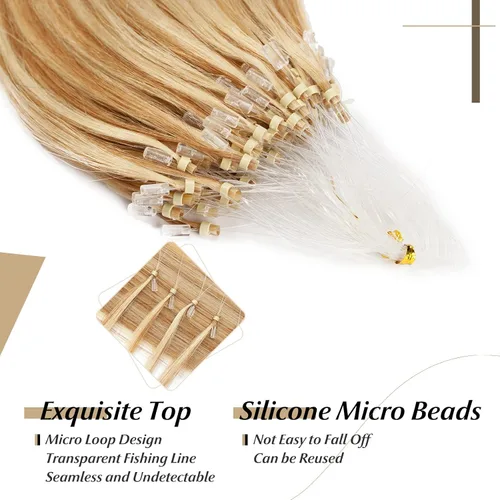 Vista 59 de SEGO Extensiones de cabello humano con micro cuentas, extensiones de cabello humano con micro bucle, lacio, natural, fusión fría, 1.76 oz/paquete