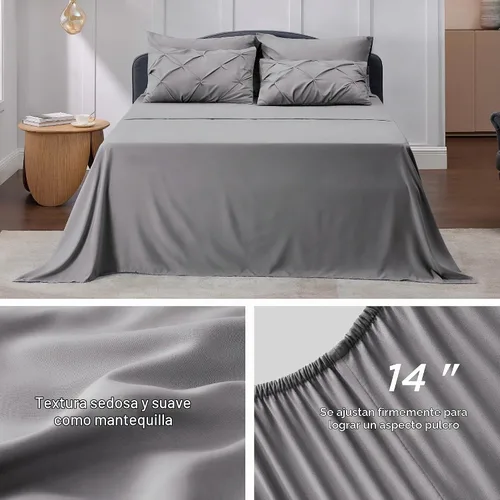 Vista 5 de Bedsure - Juego de edredón tamaño individual gris - Ropa de cama tamaño individual en una bolsa de 5 piezas, juego de cama Pintuck GentleSoft™