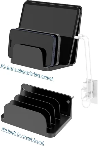 Vista 7 de Soporte de pared para teléfono, color negro for Smartphones, Tablets, Phone Shelf with 4-slot Docking Station, Compatible with, ipad, Kindle Wall