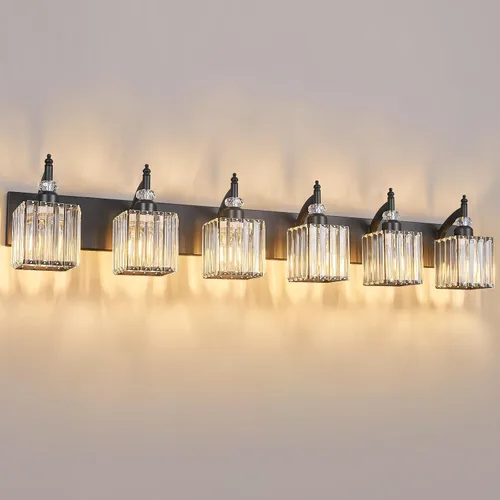 Vista 24 de Juego de dos apliques de pared modernos negros para interiores, lámpara de pared de cristal, lámpara de pared montada en la pared, aplique de pared