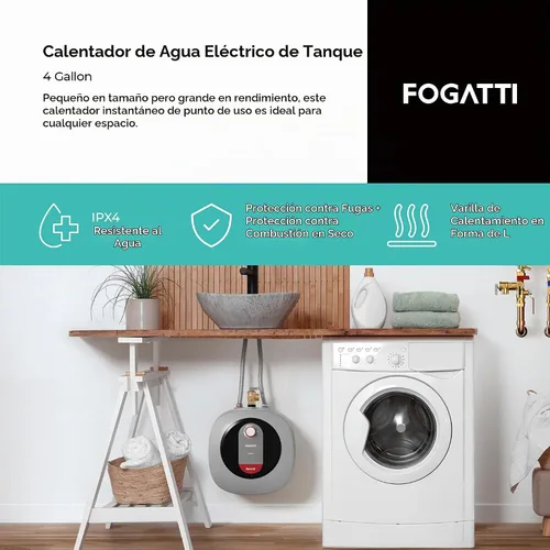 Vista 2 de FOGATTI Calentador de agua eléctrico con tanque pequeño, punto de uso