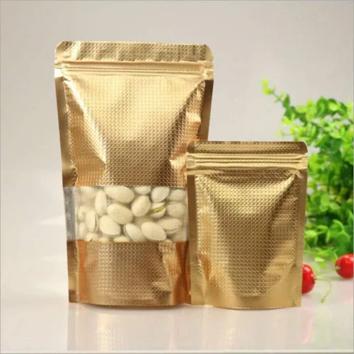 Vista 3 de 100 bolsas Ziplock de aluminio Mylar de aluminio, bolsas de embalaje con ventana rectangular de escarcha para almacenamiento de alimentos a largo