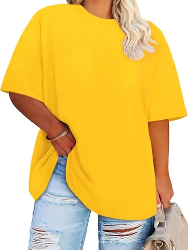 Vista 14 de Blusas de Talla Grande Casuales Camisetas Oversized para Mujeres Ajuste Holgado Cuello Redondo Blusas Camisetas Básicas de Verano Tees