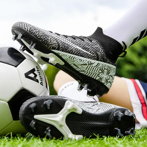 Vista 5 de Zapatos de fútbol para hombre, tacos de fútbol altos, con cordones, antideslizantes, para exteriores, AGFG, béisbol, lacrosse, rugby, botas