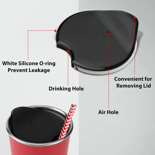 Vista 6 de Swiss+Tech Vasos de acero inoxidable de 16 onzas, paquete de 2 vasos de doble pared, vaso aislado con tapa, vasos duraderos (rojo y blanco)