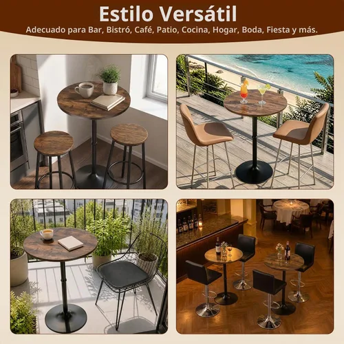 Vista 8 de Leopard MDF redondo superior no ajustable (41 pulgadas de altura) mesa de Marrón rústico