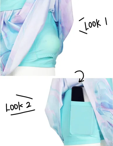 Vista 5 de MODAFANS Conjunto deportivo de camiseta sin mangas y pantalón corto para niñas Mármol Aqua