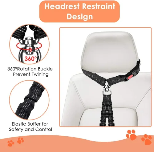 Vista 3 de AUTOWT Cinturón de seguridad doble para perro, nuevo cinturón de seguridad doble para reposacabezas de automóvil, sin enredos, correa para perro
