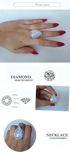 Vista 2 de 1.NO Simulación de moda S925 plata de ley vintage luz de luna anillo de piedras preciosas personalidad punk estilo exagerado anillo femenino mamá