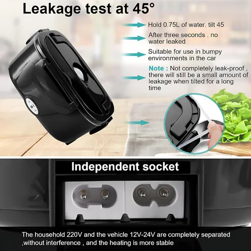 Vista 6 de Lonchera eléctrica, calentador de alimentos portátil para automóvil, camión, oficina, adaptador de 12 V, 24 V, 110 V, a prueba de fugas, recipiente