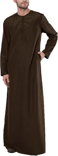 Vista 6 de Bata musulmana para hombre 2023 Causal Manga Larga Algodón Islámico Thobe Largo con Bolsillos Moda Sólida Moda