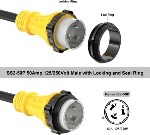 Vista 4 de Marine Shore Cable adaptador de corriente de 50 amperios a 30 amperios NEMA SS2-50P a L5-30R