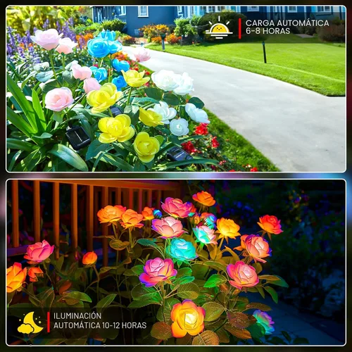 Vista 2 de Luces solares de jardín al aire libre, paquete de 4 luces solares al aire libre con 20 flores de rosa, luces solares impermeables de 7