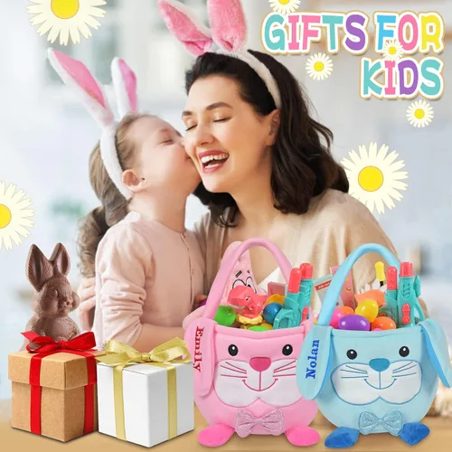 Vista 26 de Cesta de Pascua personalizada para niños, conejo rosa 019B-Rosa
