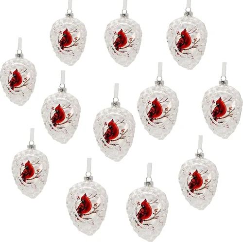 Vista 10 de Cardinals Adornos de Navidad – Juego de 3 – Adornos en forma de piña – Cardenal en una rama con bayas – 4 pulgadas de alto