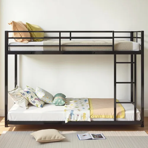 Vista 7 de INCLAKE Litera de tamaño individual sobre individual, base de cama de metal resistente con escalera integrada y riel de protección de seguridad