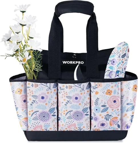 Vista 9 de WORKPRO Bolsa de herramientas de jardín, bolsa Oxford resistente de 9 bolsillos, soporte para kit de herramientas de jardinería, 12 x 12 x 6