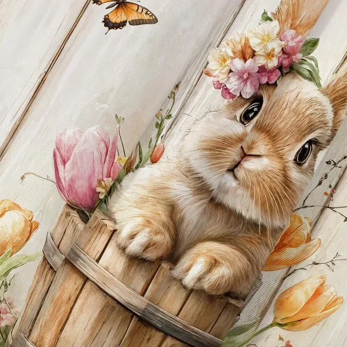 Vista 7 de Wathon Bonita cortina de ducha de conejo de Pascua, juego de decoración de baño con mariposa floral, tela de tela, juego de decoración de baño
