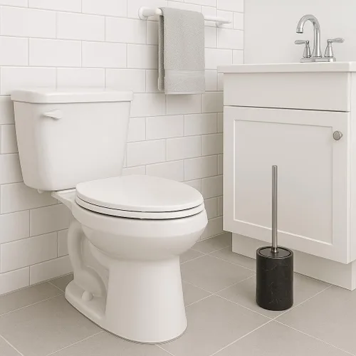 Vista 2 de Creative Home Juego de cepillo y soporte para bola de inodoro de mármol negro natural con funda de silicona, cepillo compacto de almacenamiento