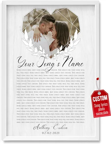Vista 20 de H-DEWALL Póster personalizado de letras de canciones, regalo de boda único para parejas, personaliza con tus propias fotos, nombres y fecha, sin