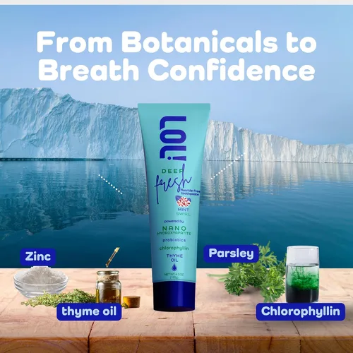 Vista 6 de LOL! Deep Fresh Mint Swirl Pasta de dientes, sin flúor, tratamiento para el mal aliento para adultos Nano hidroxiapatita, probióticos, clorofilina