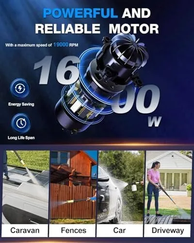 Vista 5 de FIOCCO Lavadora a presión, 4800PSI Lavadora eléctrica portátil con cable de 35 pies, manguera de 20 pies para automóviles, entradas, patios, vallas